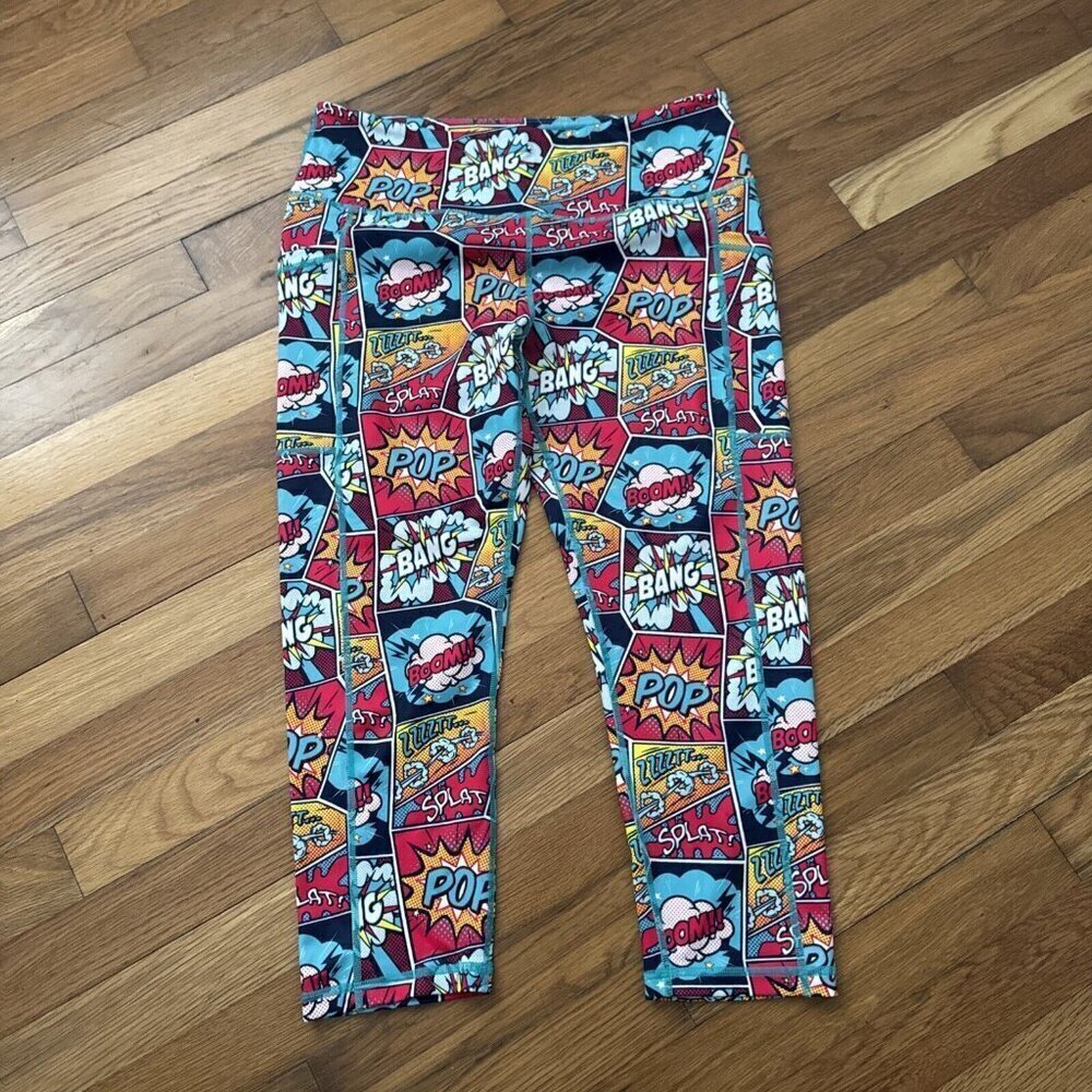Constantly Varied Gear Knockout Comic Book Leggings Size Large Colorful Pocket